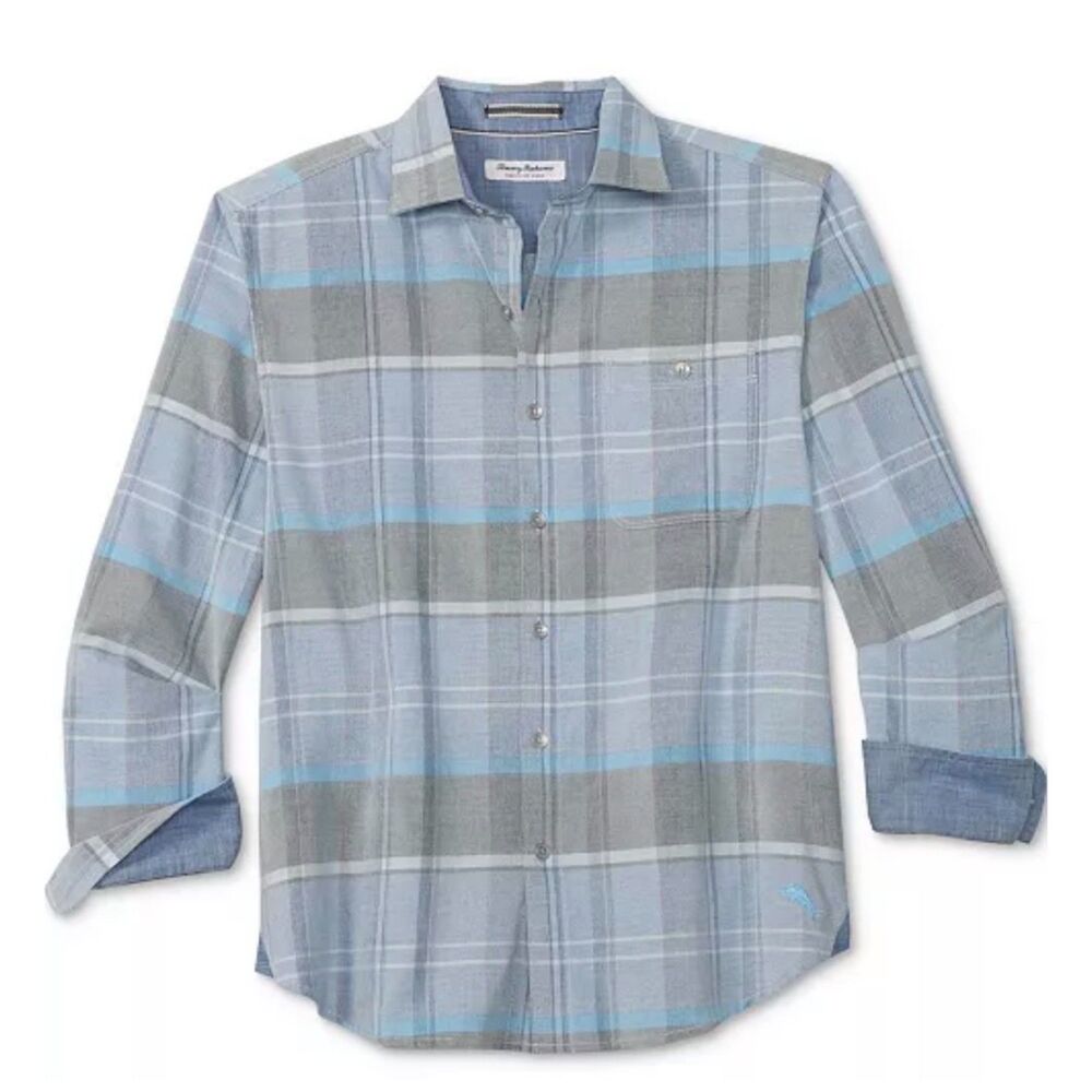 Tommy Bahama (Small) Corduroy Shirt Blue Check Button Down Flannel Coastal